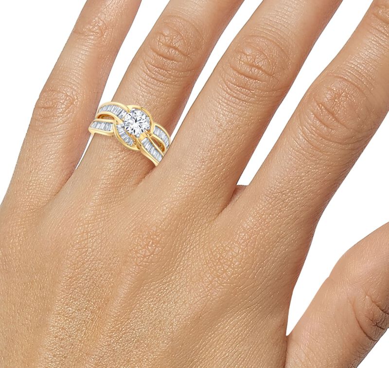 Round Lab Grown Diamond 1 7/8ctw. Twist Shank Three Stone Engagement Ring in 14k Yellow Gold image number null